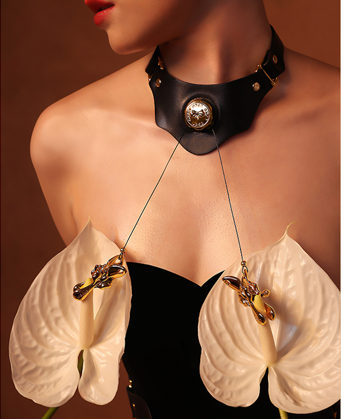 Mystic Bond Collection - Collar With Pulling Nipple Clamps