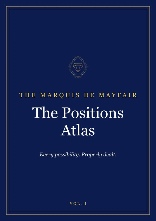 The Positions Atlas ebook — royal blue cover with gold Marquis de Mayfair lettering