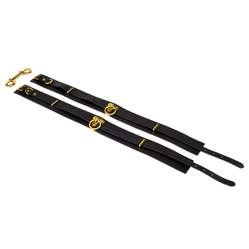 Luxury leather thigh restraint cuffs with adjustable straps and metal clasp