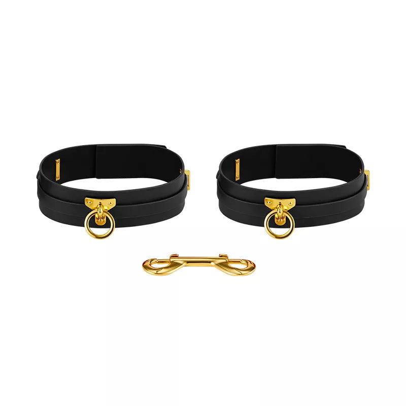 Luxury leather thigh restraint cuffs with adjustable straps and metal clasp