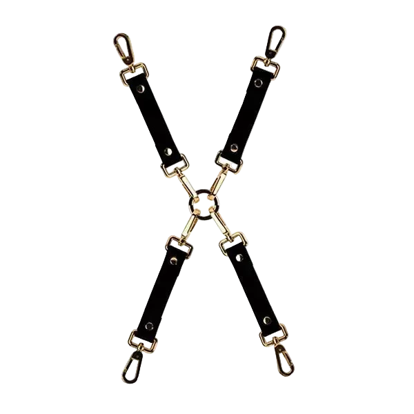 Black italian leather Hogtie Restraining Set Main product photo — Marquis de Mayfair with gold clasps and links
