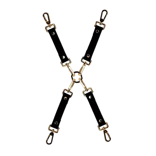 Black italian leather Hogtie Restraining Set Main product photo — Marquis de Mayfair with gold clasps and links