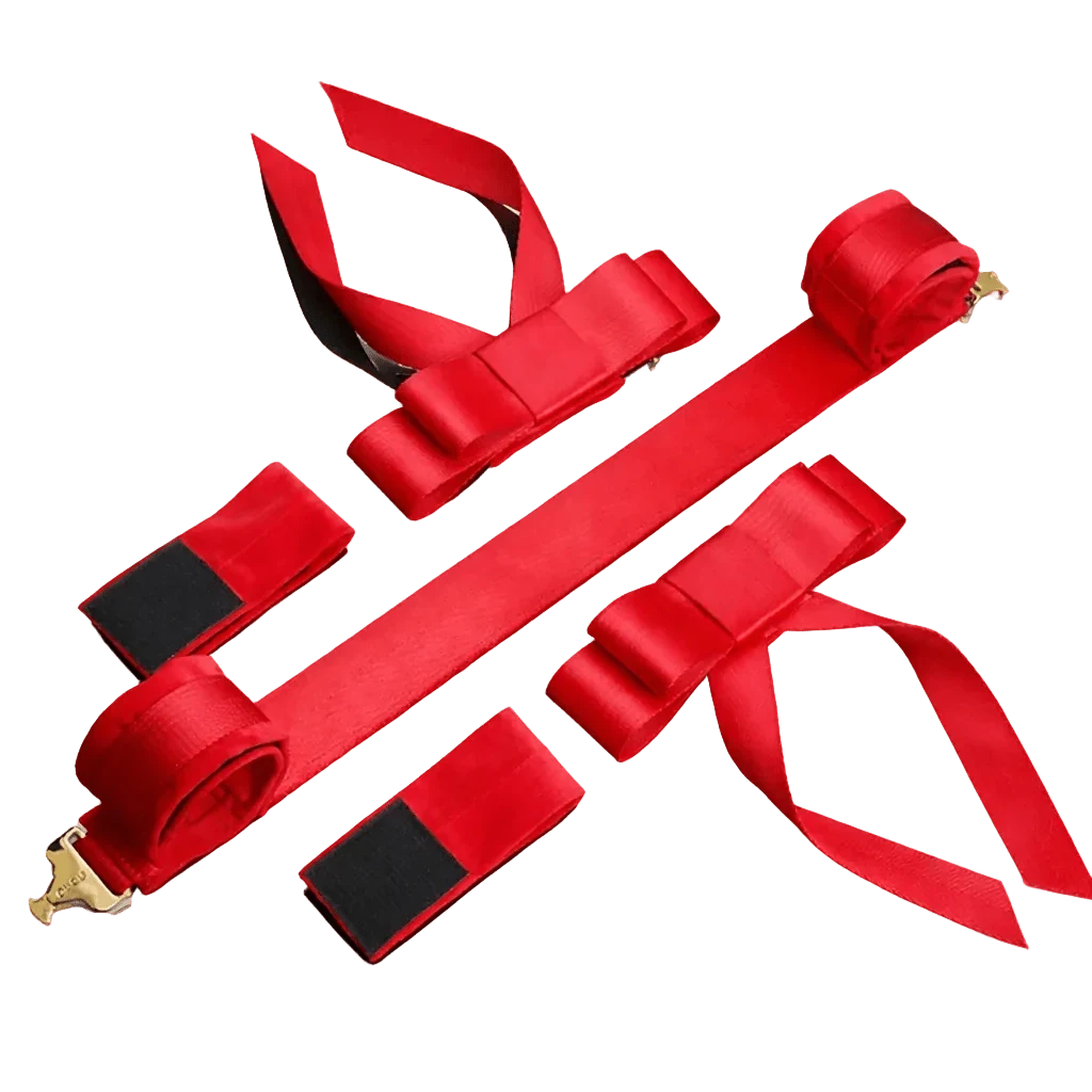 Red Ribbon Spreader Bar Bondage Set Main product photo — Marquis de Mayfair
