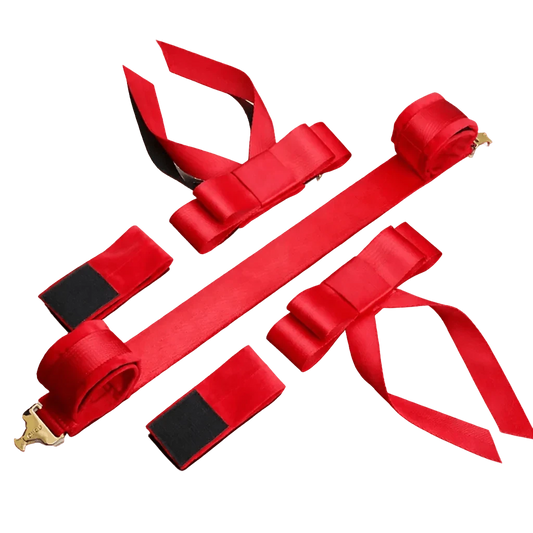 Red Ribbon Spreader Bar Bondage Set Main product photo — Marquis de Mayfair