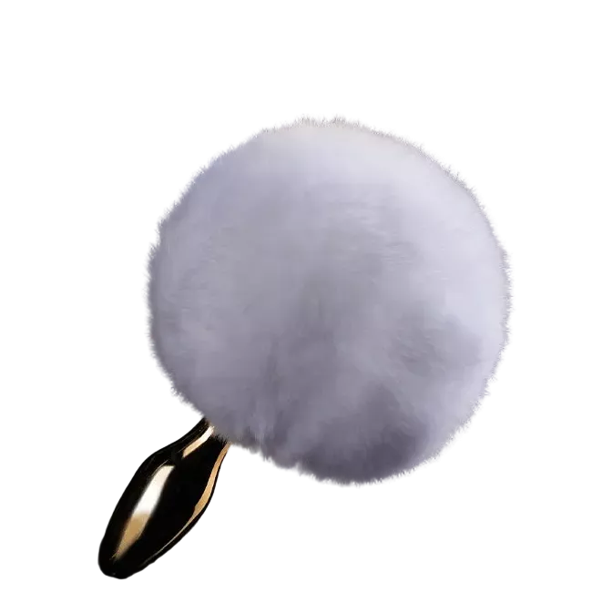 White real fur fluffy rabbit bunny tail with gold plug
